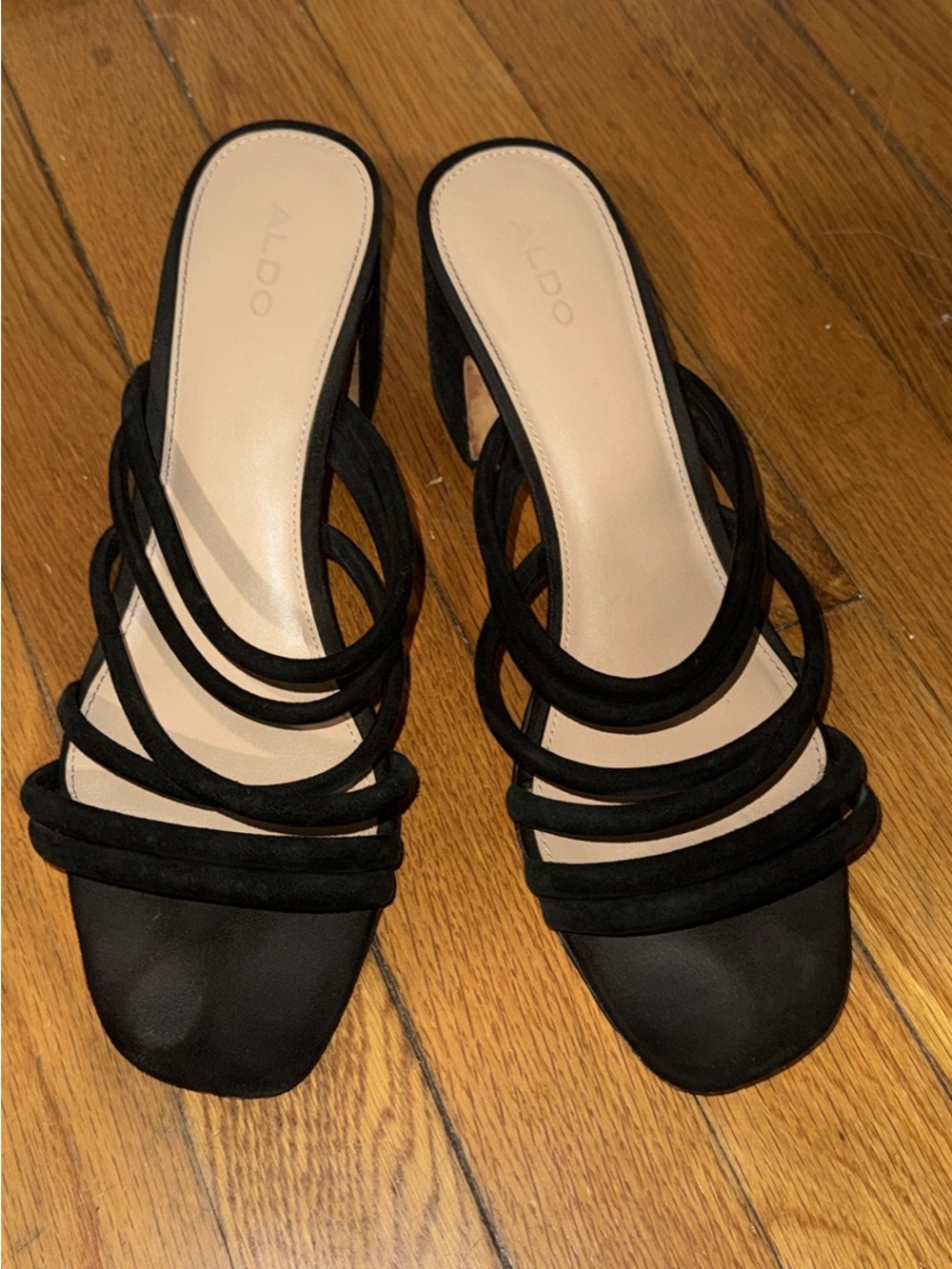 ALDO Suede Black Multi-Strap Slide Heels